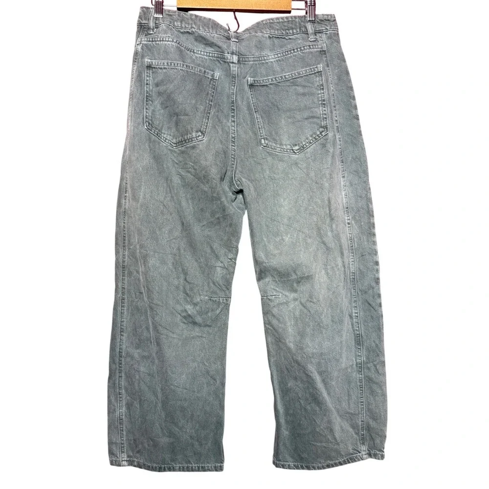 Zara‎ Barrel Jeans Women Size 6 Grey Wide Leg High Rise Faded Denim Pants